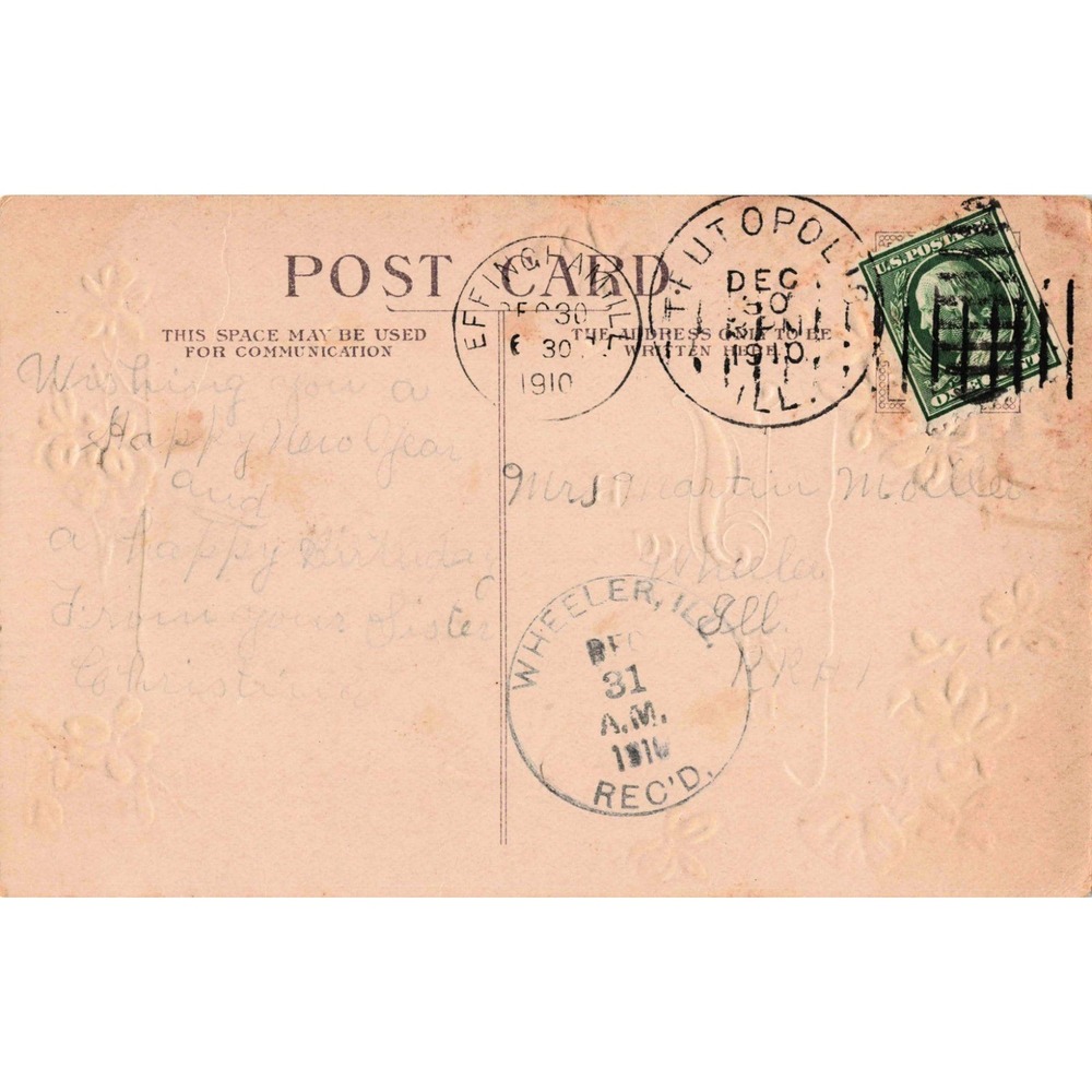 Vintage 1910 Birthday Postcard Christina Blei Violets Embossed Effingham IL VG - Picture 2 of 2